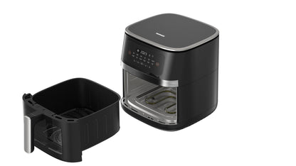 Friteuza cu aer cald HEINNER EffectHeat Fusion HAF-C7DH20BK, 7 l, 12 programe, 2000 W, Fereastra vizualizare, Circulatie aer 360 Negru