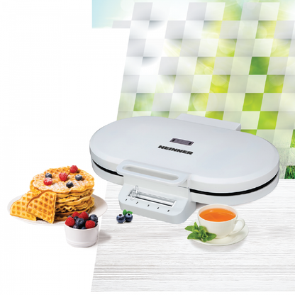 Aparat de gofre HEINNER HWF-F14002WH, 1400 W, 2 gofre/vafe, Placi cu invelis antiaderent, Diametru 15.5 cm Alb