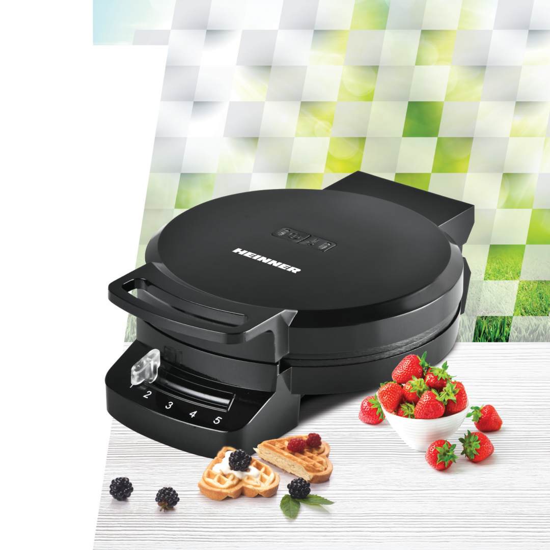 Aparat de gofre HEINNER HWF-F1200BK, 1200 W, 1 gofra/vafa, Placa fixa cu invelist antiaderent, Diametru 16.2 cm, Depozitare verticala Negru