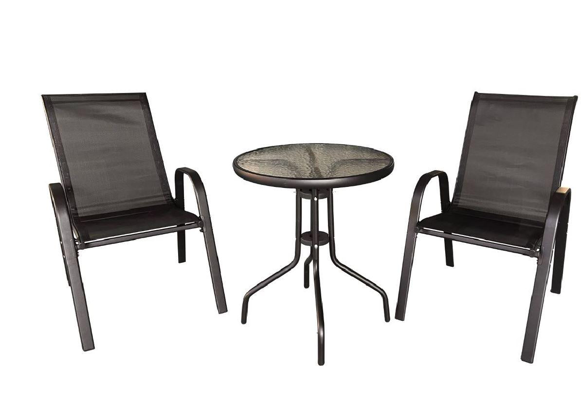 Set mobilier gradina Savona Heinner, masa diametru 60 cm si 2 scaune 70x56x90 cm, otel si textil, negru