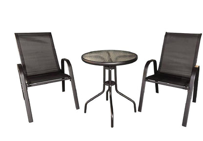 Set mobilier gradina Savona Heinner, masa diametru 60 cm si 2 scaune 70x56x90 cm, otel si textil, negru