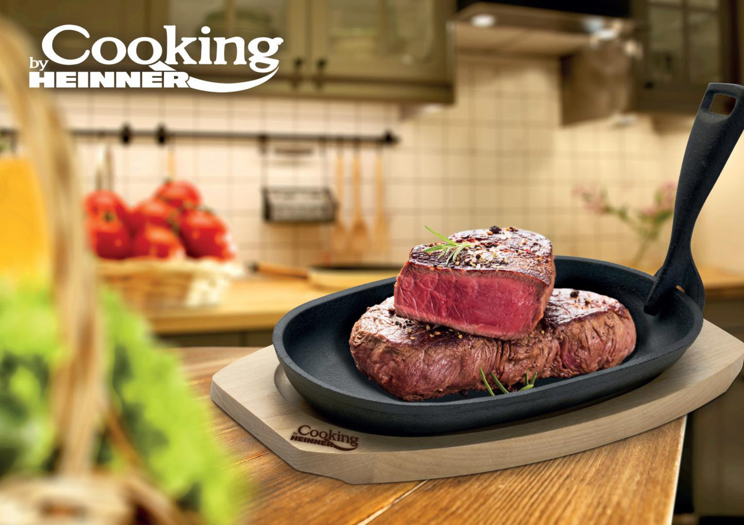 Platou Servire Oval, , Fonta Pura , Cu Maner Detasabil Si Baza Din Lemn,Cooking By Heinner