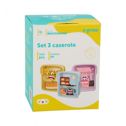 Set 3 caserole multicolore U-Grow, 3 x 300ml