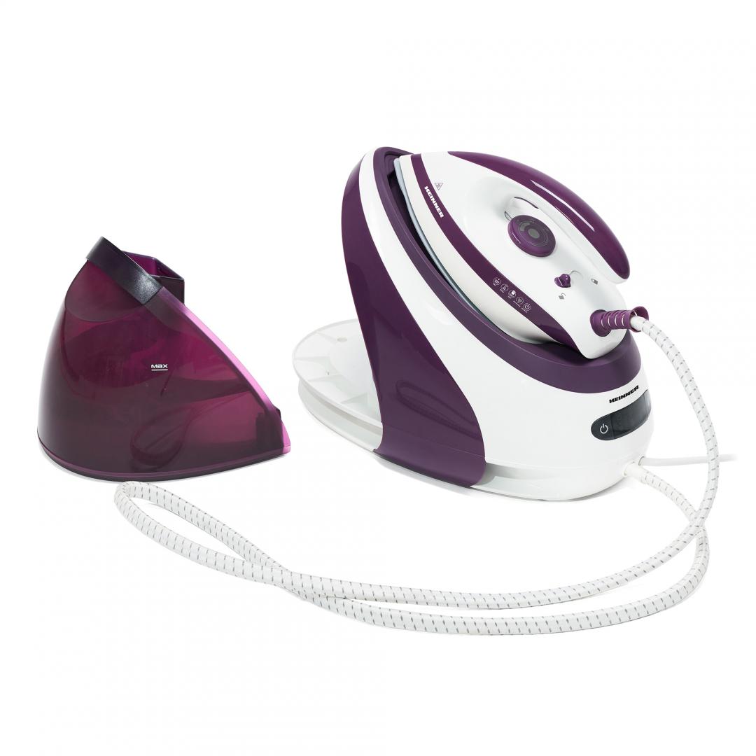 Statie de calcat cu boiler Heinner HIS-D3007IX, 3000 W (1600W boiler + 1400W fier), 7 bar, 1.8 L, Abur ajustabil: 140+/-15g/min talpa ceramica, oprire automata, Violet