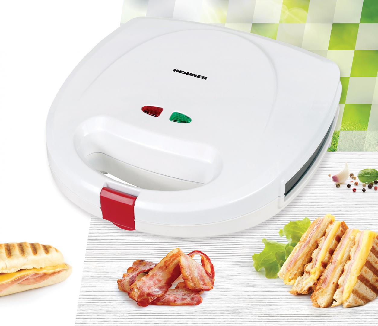 Sandwich maker Heinner SM-K750W, 750 W, placi antiadezive fixe tip grill, Alb