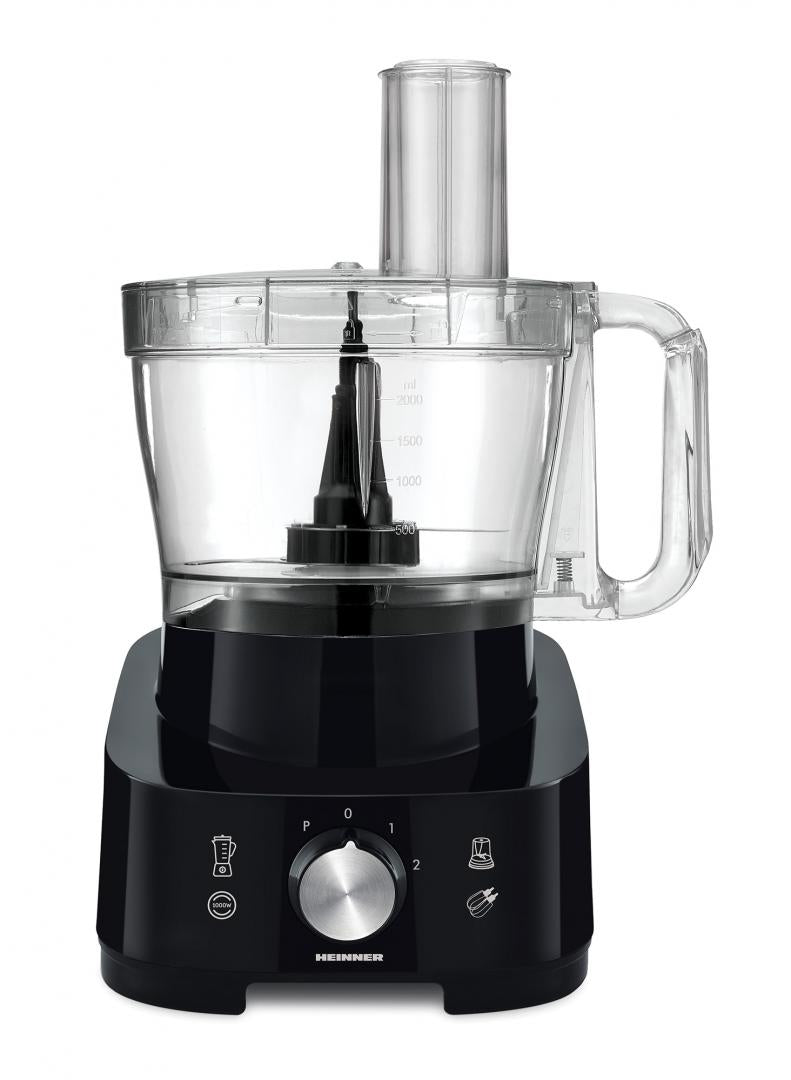 Robot de bucatarie Heinner Cookery Chef HFP-1000BK, 1000W, blender si rasnita incluse, capacitate bol 3.5L, capacitate blender 1.8L, 2 viteze + Pulse, cutit inox, negru