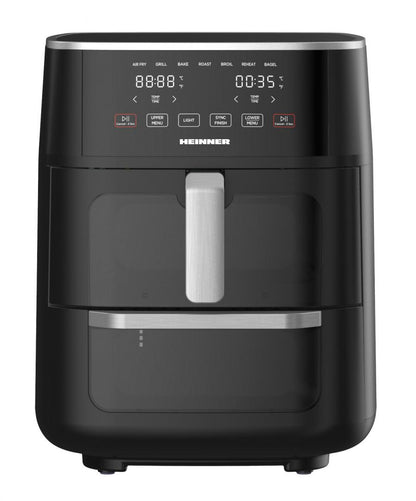 Friteuza dubla cu aer cald Heinner OvenFry Cook HAFO-M11BK1700, 1550-1850W, capacitate 11L, panou de comanda electronic, 10 programe presetate, timp maxim de preparare: 90 min, fereastra supraveghere si lumina interioara, Negru