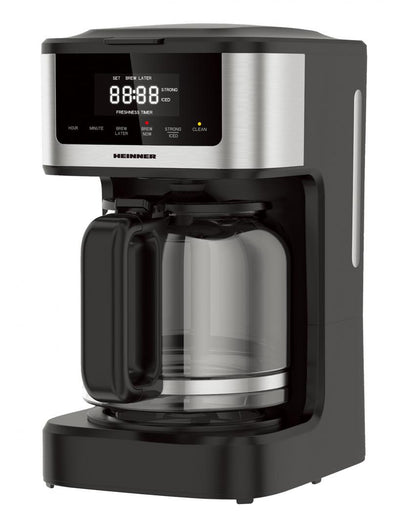 Cafetiera digitala Heinner HCM-DD900BKSS , 900w, 1.8l capacitate, display digital cu control touch, tarie cafea ajustabila, Negru cu insertii inox