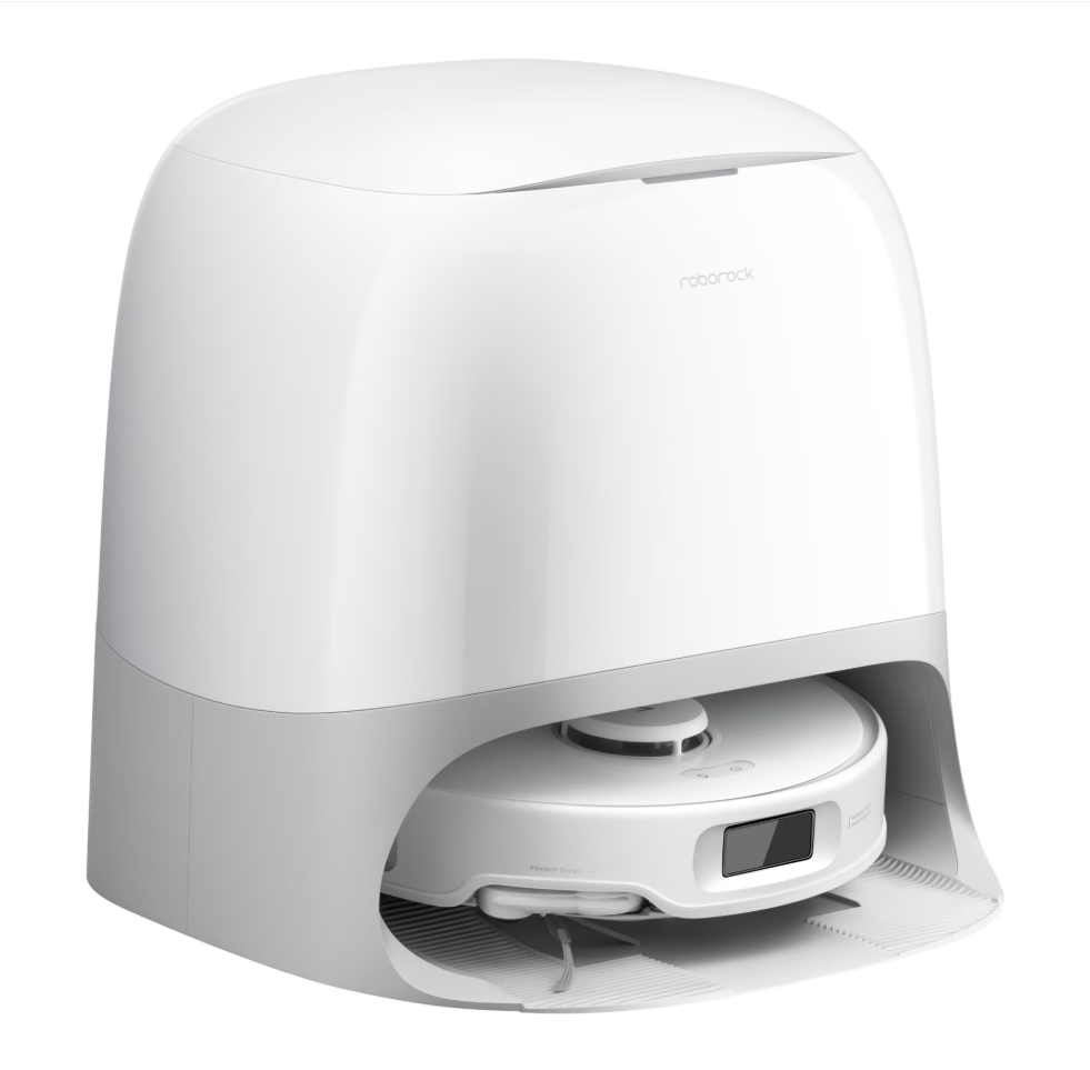 Robot de aspirare Roborock Qrevo Curv 5A1 QRCS02-00, 18500 PA, tehnologie HyperForce, mop FlexiArm 200rpm, AdaptiLift, sistem Dual Anti-Tangle, dock multifunctional 3.0, autocuratare cu apa fierbinte, uscare cu aer cald, alb