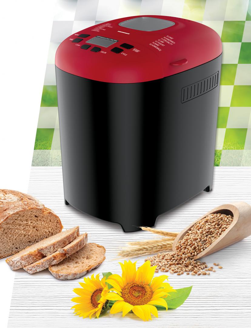 Masina de paine Heinner PastryChef 550 HBM-915BKR, 550W, capacitate 700-900g, 15 programe, negru/ rosu