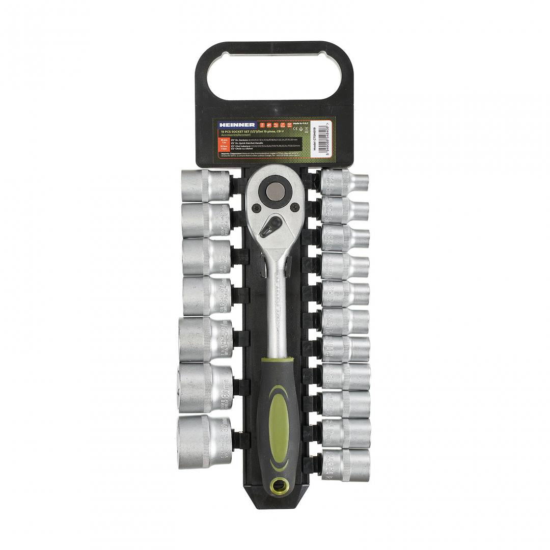 Set 19 piese Heinner CTSM019, cheie cu clichet 1/2", capete chei tubulare, 8-32 mm, material chrome-vanadium