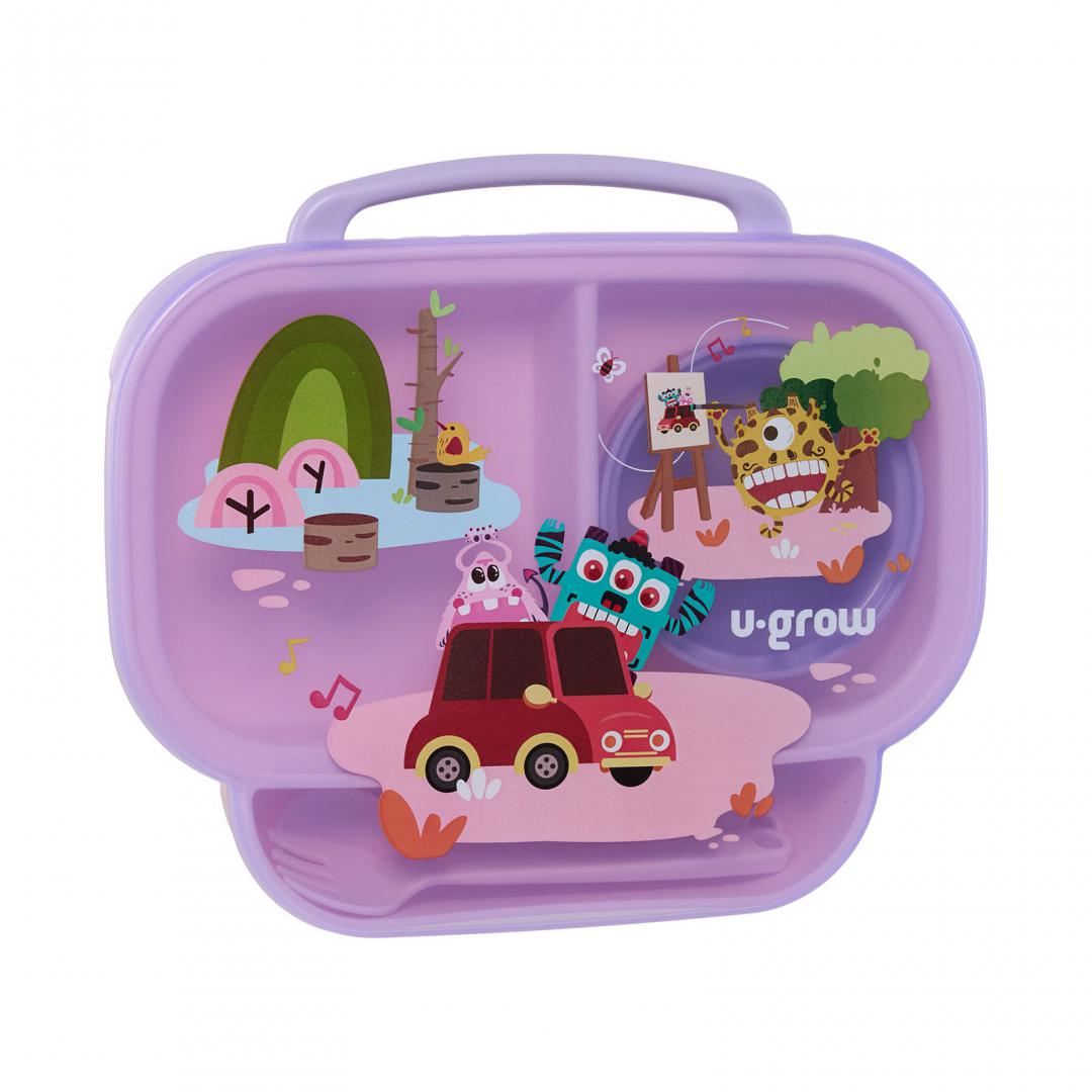 Farfurie Compartimentata Cu Capac Si Lingurita Si Furculita, U-Grow