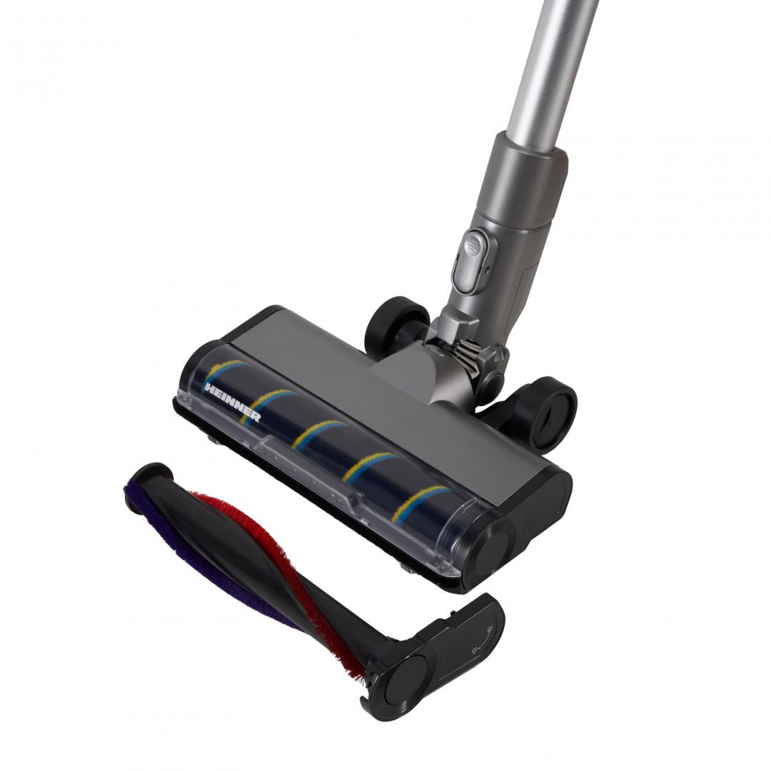 Aspirator vertical HEINNER VERTICLEAN PRO HSVC-MBD25.9S, filtrare ciclonica, acumulator li: 25.9v, putere: 450w si 3 viteze, autonomie max 20 min, display led, capacitate 0.7l, filtru hepa, silver