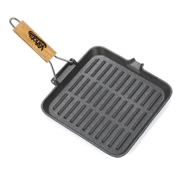 Tigaie  Grill Fonta Pura Cu Maner Lemn Detasabil, 23x23 cm, Vanora Home