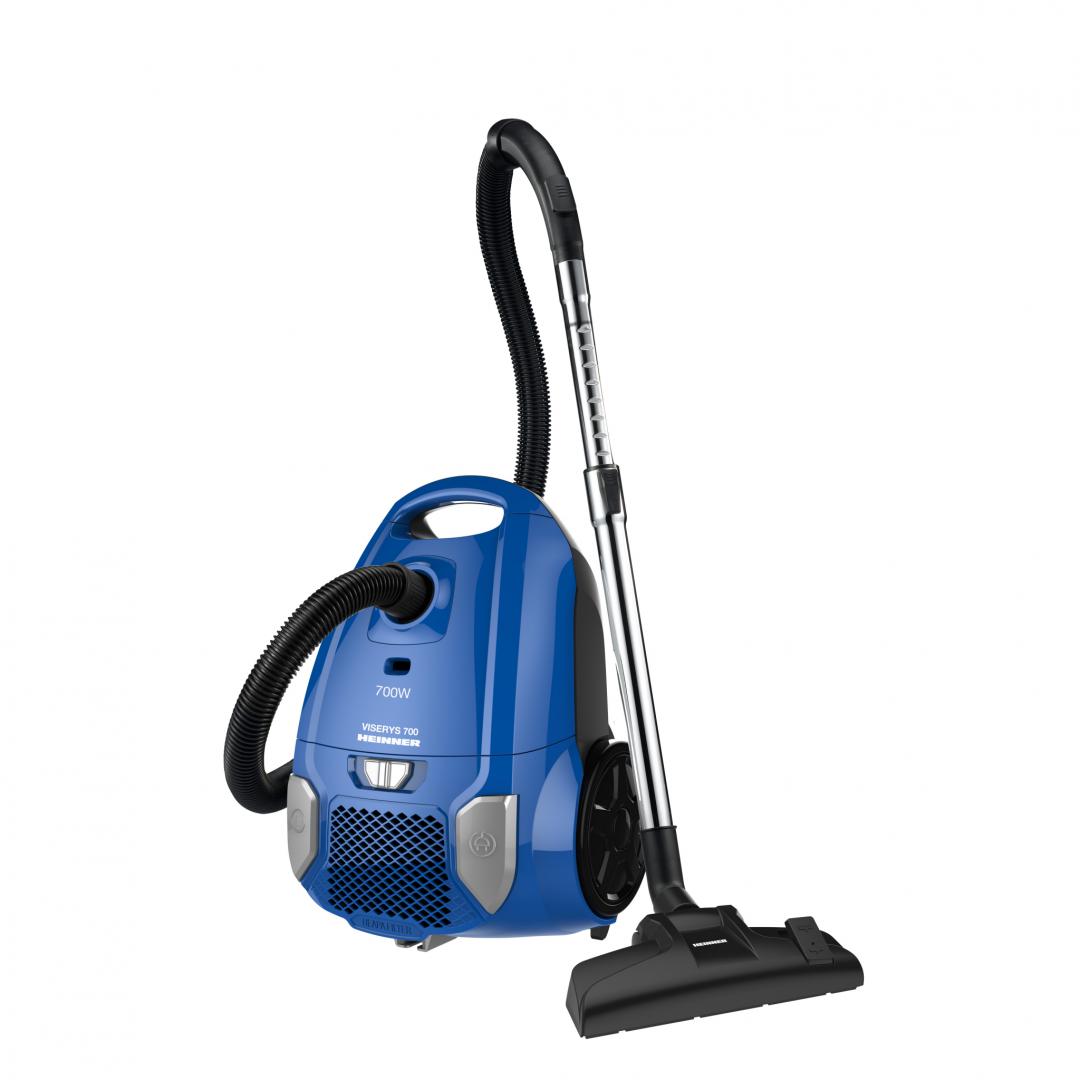 Aspirator cu sac Heinner HVC-MBL1400-V2, 700 W, sac textil, 3 L, putere variabila, HEPA 12, tub telescopic metalic, Albastru