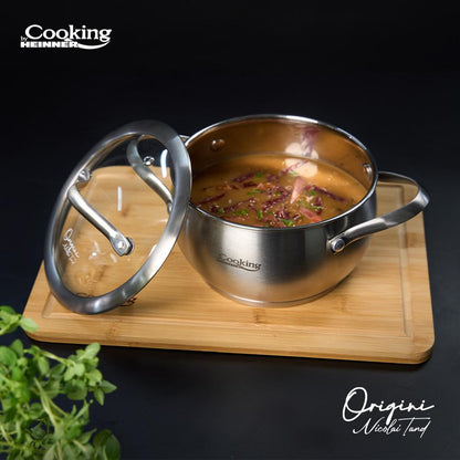 Oala 2.5L cu capac sticla Cooking by Heinner - Origini Chef Nicolai Tand, inox, 18 x 10 cm