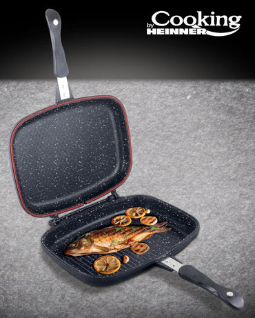 Tigaie dubla grill Cooking by Heinner Dark Line Classic, dreptunghiulara, aluminiu, 36x24x7.5 cm