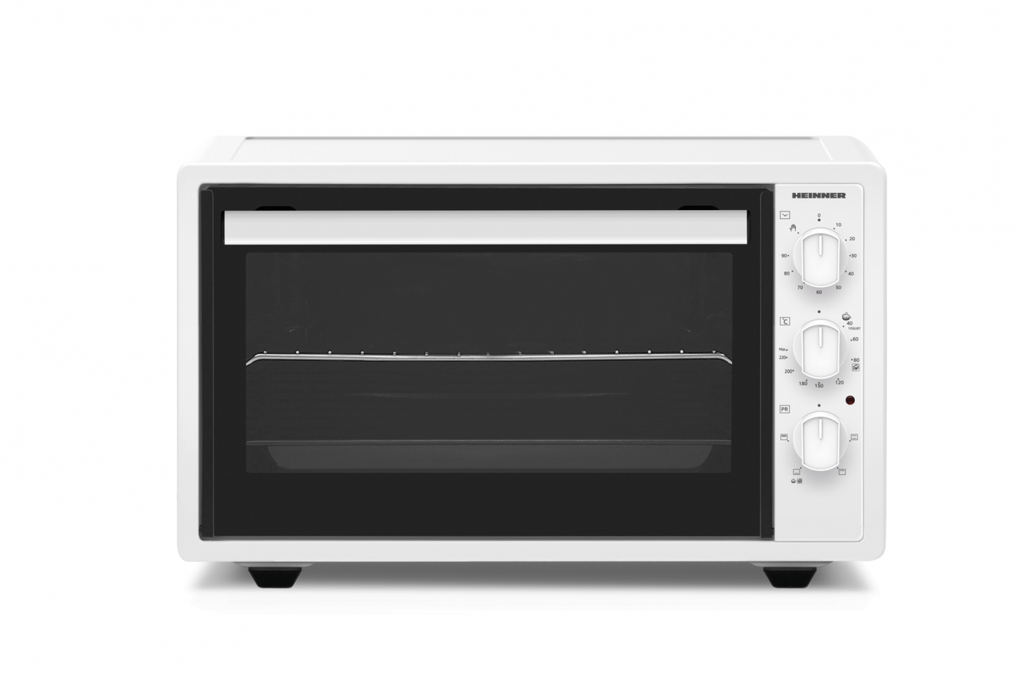 Cuptor electric Heinner HCE-S37WH, 1650W, capacitate 37l, 220°C, 4 functii de gatire, timer, grill, accesorii: gratar si tava de copt, Alb