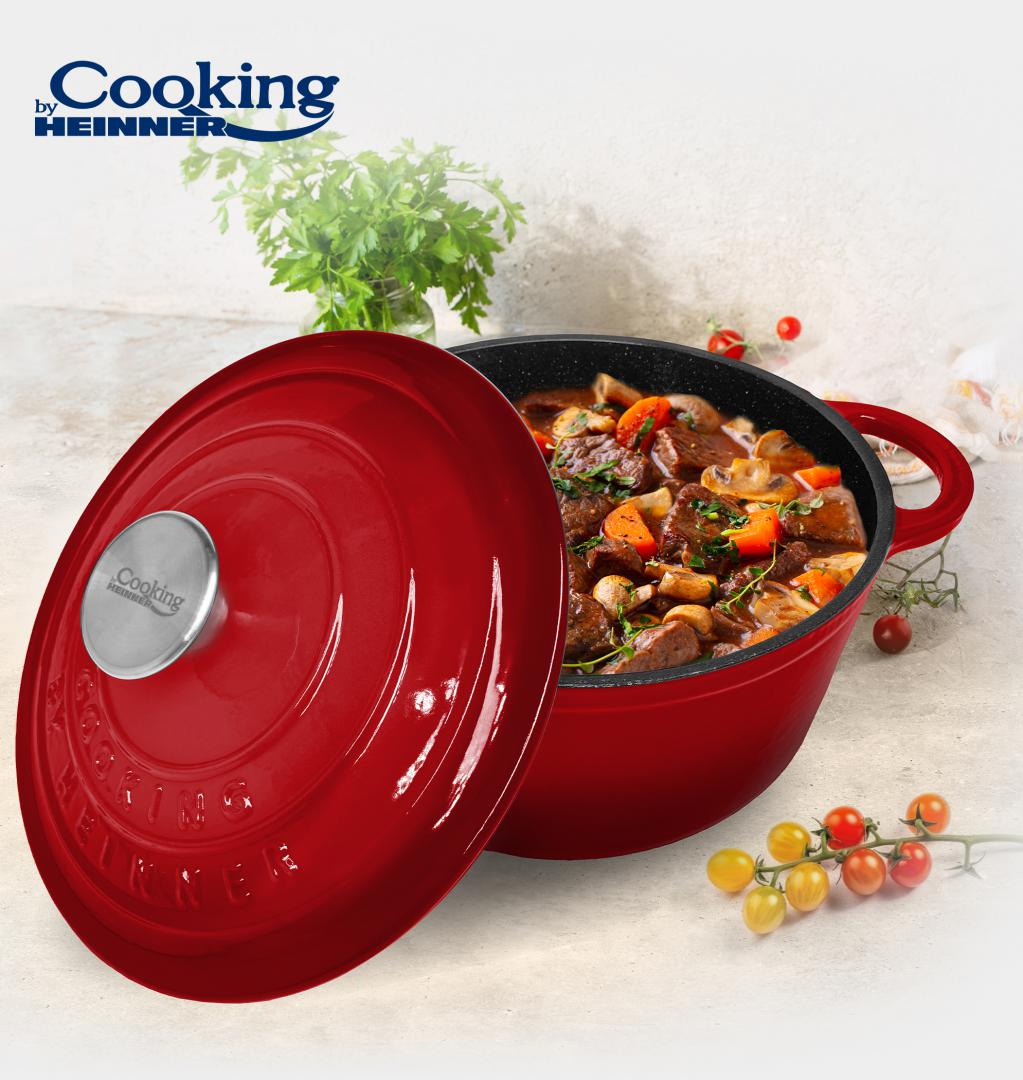Semioala Fonta Emailata+Capac , 6L, Red Line, Cooking By Heinner