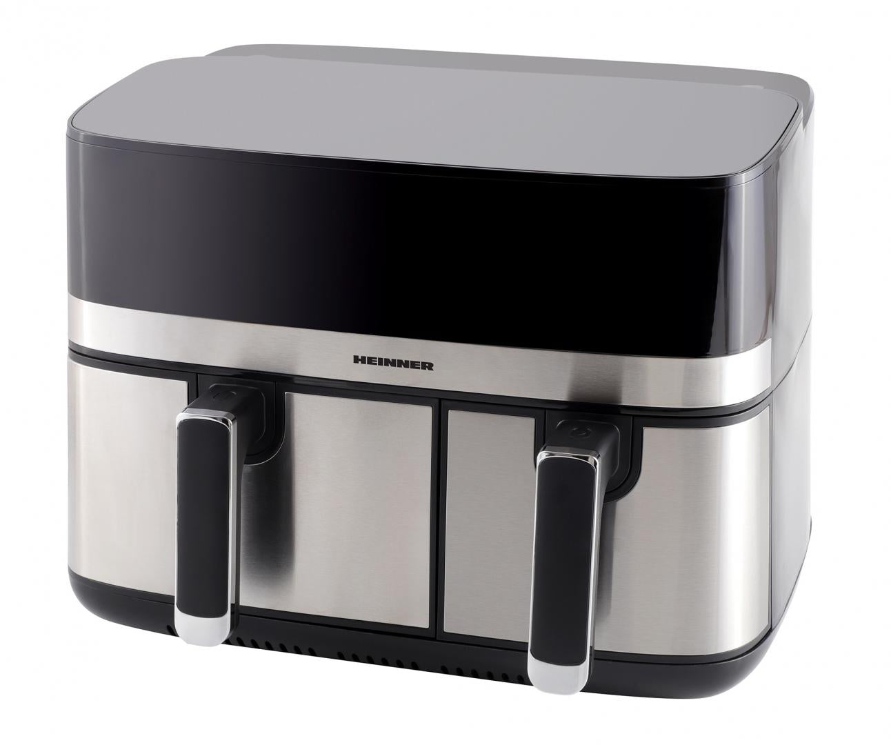 Friteuza dubla cu aer cald Heinner ProDual Fusion HAF-H9DB17BKS, 1700W, capacitate totala: 8.6L, display digital, control touch, control individual, 8 programe, functii SYNC&MATCH, gri/silver