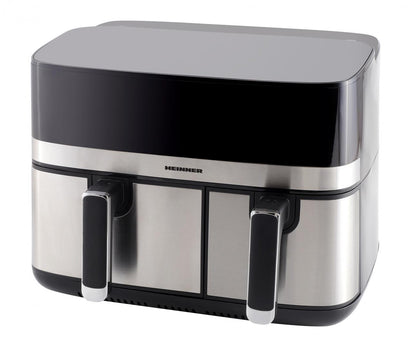 Friteuza dubla cu aer cald Heinner ProDual Fusion HAF-H9DB17BKS, 1700W, capacitate totala: 8.6L, display digital, control touch, control individual, 8 programe, functii SYNC&MATCH, gri/silver