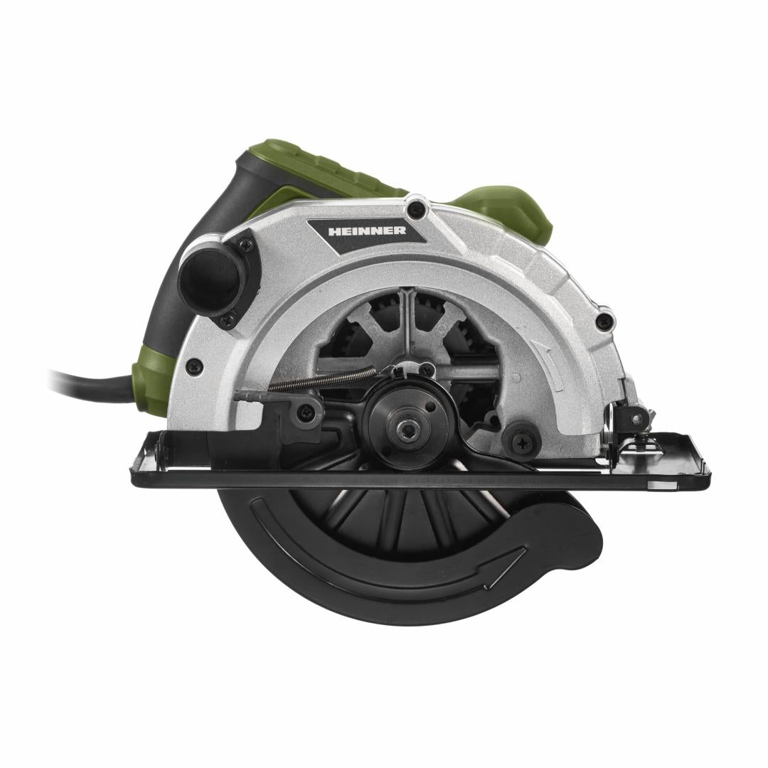 Fierastrau circular Heinner, 1400 W, 230 V, 5000 RPM, 185 mm diametru disc + sina ghidaj + set perii carbune + imbus