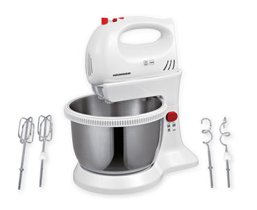 Mixer cu bol Heinner HMBR-300W, Bol Rotativ Inox, 300W, 3.4L, Alb