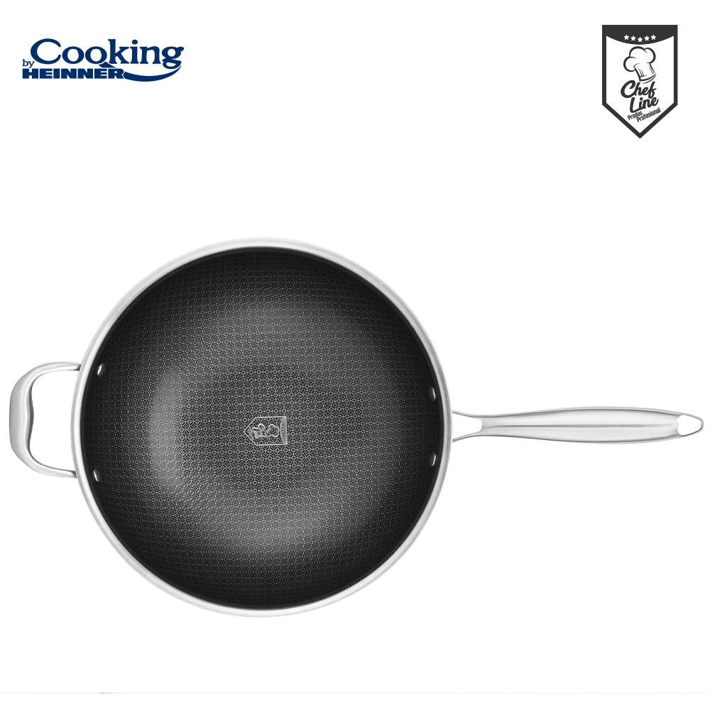 Tigaie wok cu capac sticla Cooking by Heinner Titanium, 3 straturi, 30 x 8.5 cm, 4.5 L