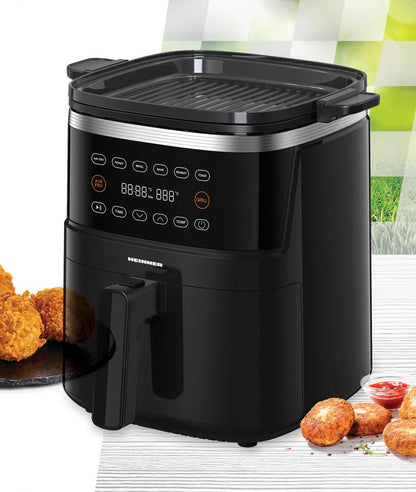 Friteuza cu aer cald Heinner Fry&Grill HAFG-B5BK2600, 2600W, capacitate 5L, 6 programe presetate, panou de comanda electronic, timp maxim de preparare: 60 min, Negru