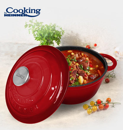 Oala 4l cu capac din fonta emailata Cooking by Heinner cu manere prindere, diametru 24 cm