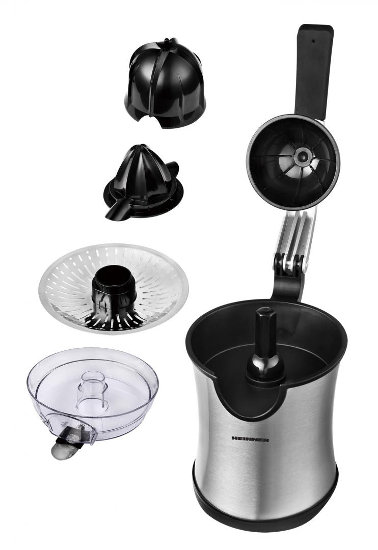 Storcator de citrice Heinner Aren HCP-160SS, 160W, 2 conuri, filtru inox, maner cu aluminiu turnat, picioruse antialunecare, inox