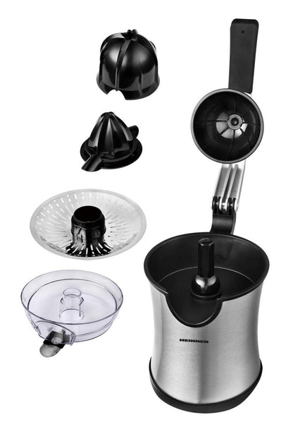 Storcator de citrice Heinner Aren HCP-160SS, 160W, 2 conuri, filtru inox, maner cu aluminiu turnat, picioruse antialunecare, inox
