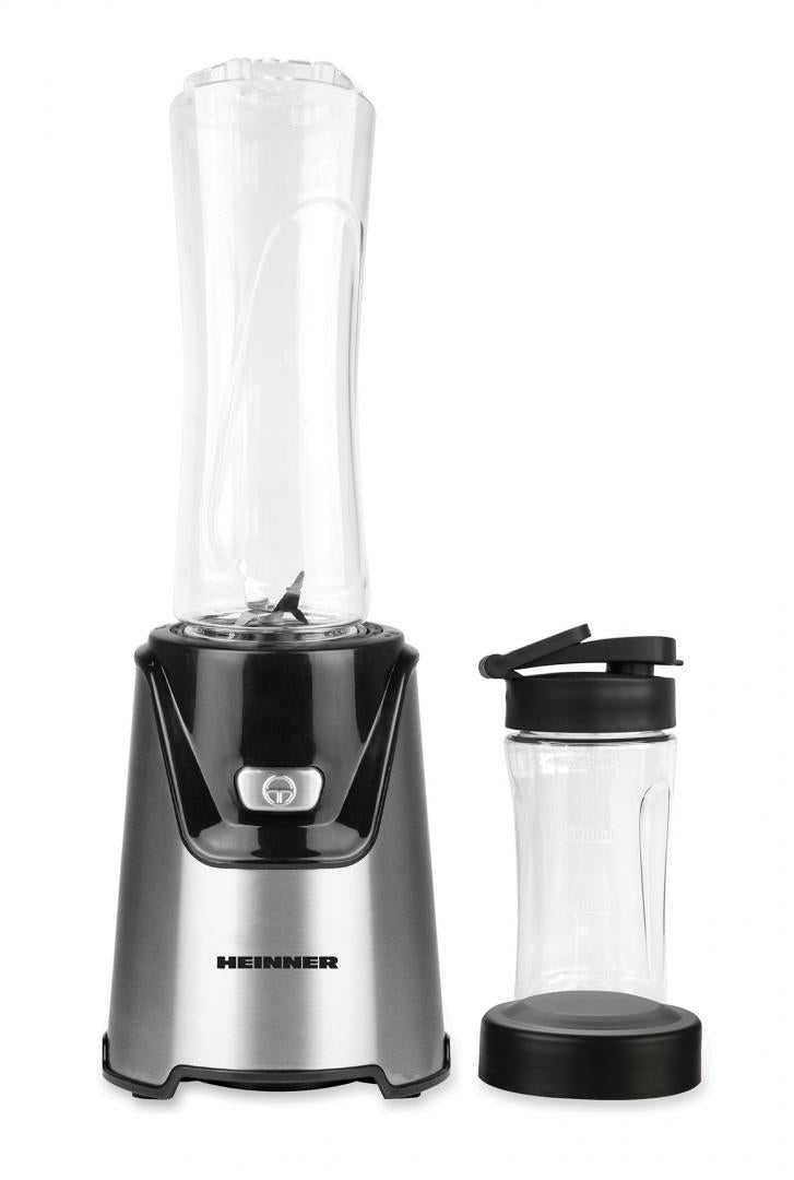 Blender sport Heinner WellGo Mix 400 HSB-T400SS, 400W, recipiente Tritan fara BPA 600/400ML, buton ON/OFF, 19000RPM, lame din inox, carcasa din inox, argintiu/negru