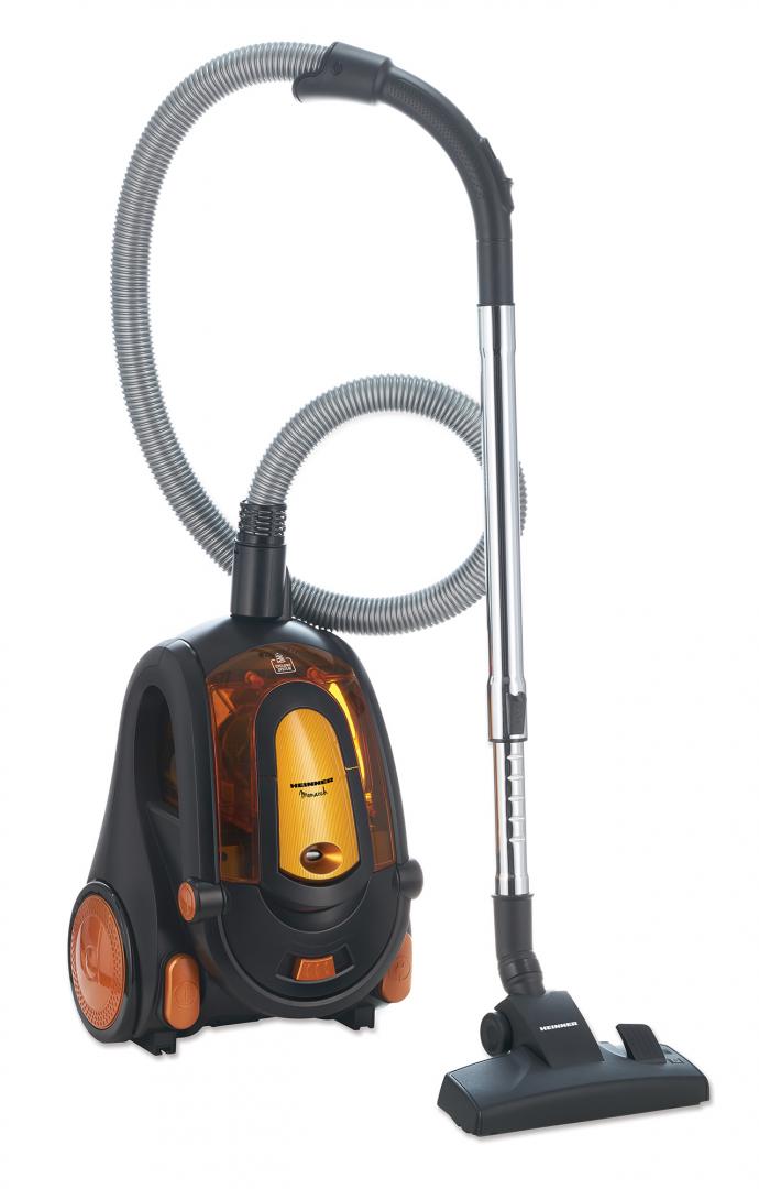 Aspirator fara sac Heinner Monarch HVC-V800BK, 800W, putere absorbtie >180W, 2.2L, tija telescopica din metal, accesorii 2 in 1, perie canapea, negru/orange