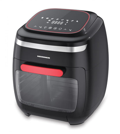 Friteuza cu aer cald Heinner Aifryer Crystal Clear HAF-B2000FB, gatire fara ulei, 2000W, capacitate cos 4.5L, capacitate cuptor 11L, 8 programe, 3 rafturi pentru preparare cu aer cald, afisaj digital, tija rotisor, termostat reglabil: 30-200˚C