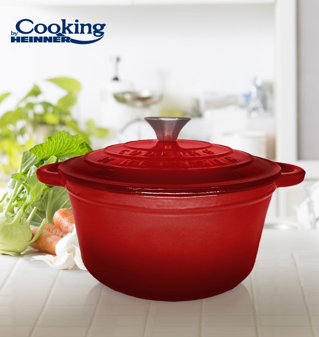 Oala 2.9L cu capac Cooking by Heinner Red Line, fonta emailata, 22 x 9.5 cm