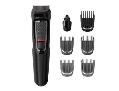 Aparat de tuns barba si parul 7 in 1 PHILIPS Multigroom MG3720/15, Lame cu ascutire, acumulator, 2 piepteni aspect nebarbierit, 2 piepteni barba, 1 pieptene par, Negru