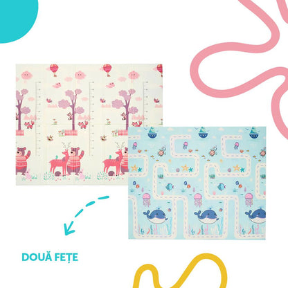 Covor de joaca pentru copii U-Grow, din spuma, pliabil, 2 fete, impermeabil, izolant, 180 x 200 x 1 cm