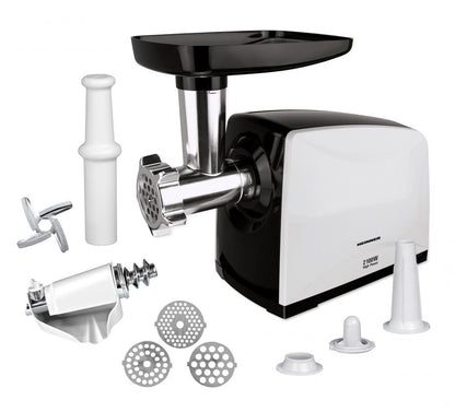 Masina de tocat carne Heinner MG-2100BKWH, 2100 W, accesoriu rosii, Cutit Inox, Negru/Alb