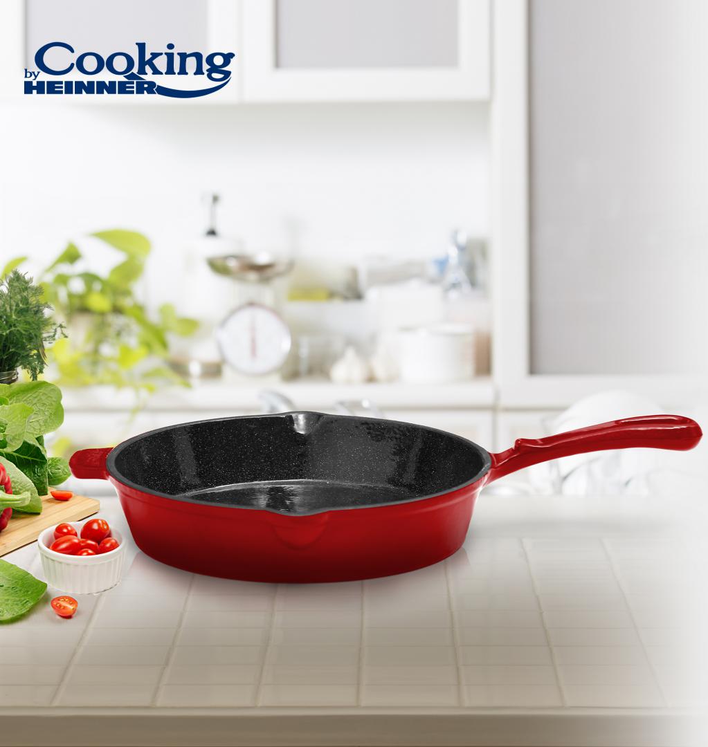 Tigaie rotunda din fonta emailata pentru grill, 27x5 cm