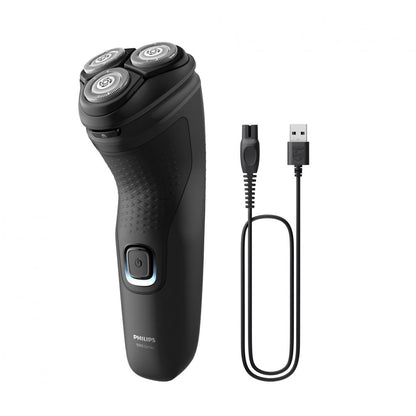 Aparat de ras PHILIPS Shaver Seria 1000 S1141/00, barbierit umed şi uscat, fara fir, capete 4D flexibile, lame autoascutire, 40 min, capac de protectie, Negru