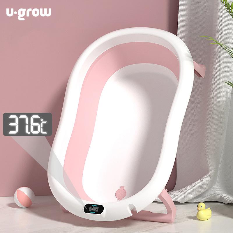 Cadita Cu Pernuta Pentru Bebelusi, Termometru Digital Incorporat, Pliabila, Dop Se Scurgere, Picioare Anti-Alunecare , U-Grow