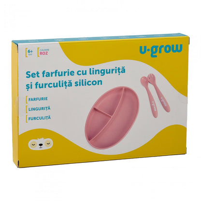 Set Farfurie Cu Lingurita Si Furculita Silicon, , U-Grow