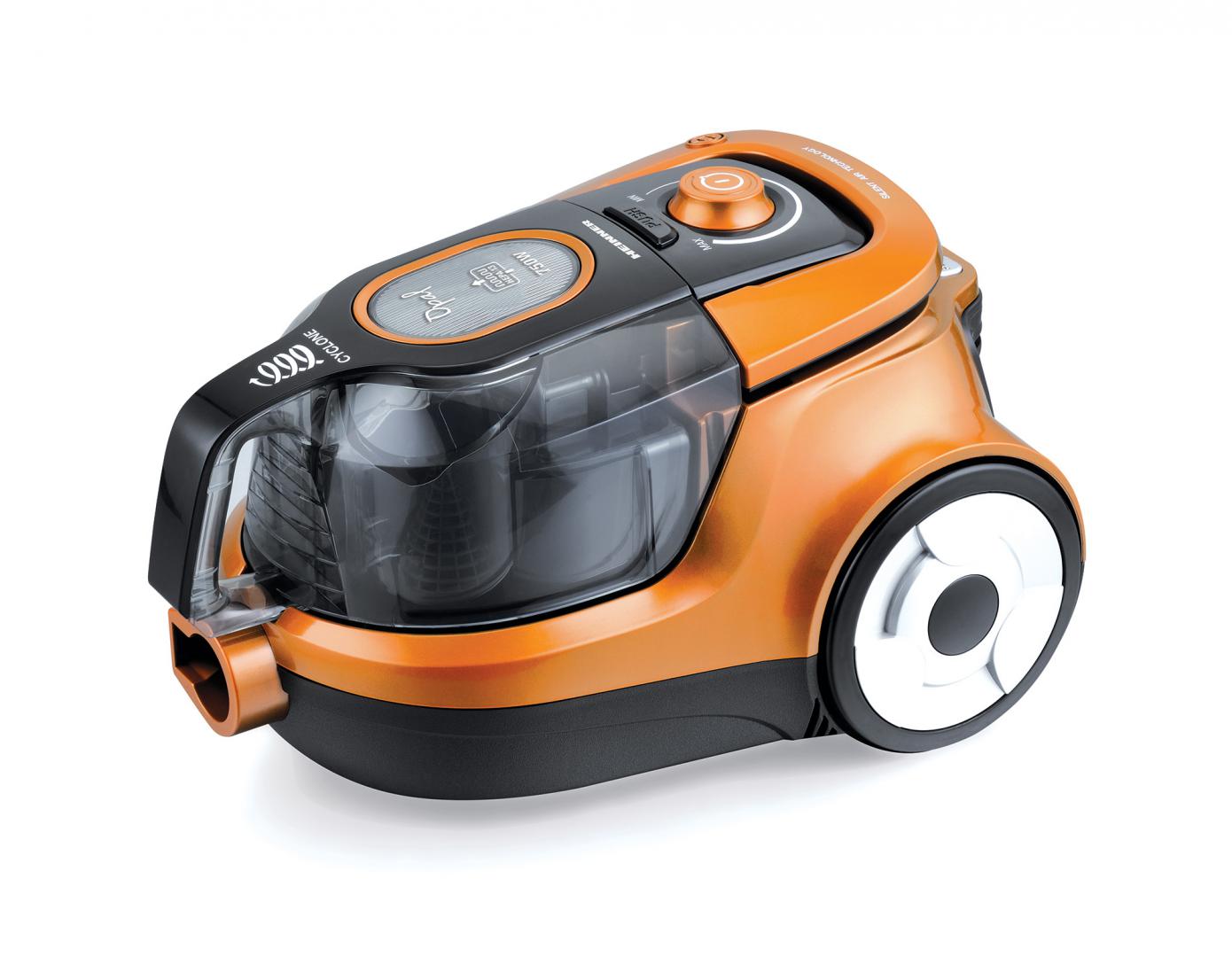 Aspirator fara sac Heinner HVC-V750OR, 750 W, 2.2 l, Filtrare ciclonica, Filtru Hepa dublu 13, Negru / Portocaliu