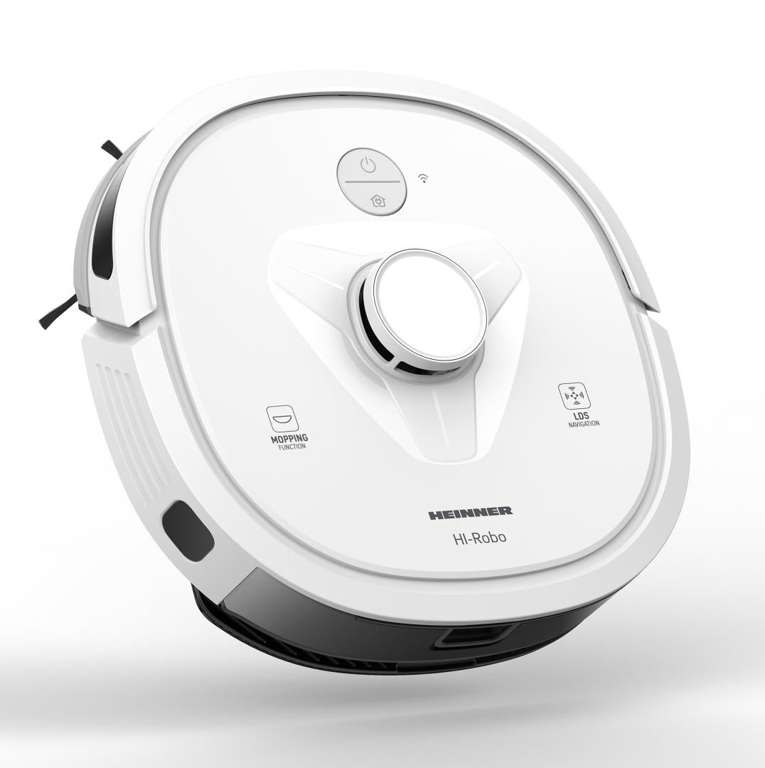 Robot de aspirare Heinner HI-Robo HRVC-M33WH, WI-FI, aspirator si mop, 14.4V/ 3350 mAh, putere aspirare 2000Pa, motor BLDC, navigatie LDS, autonomie 180 min, recipient praf: 600 ml, rezervor apa 250 ml, alb