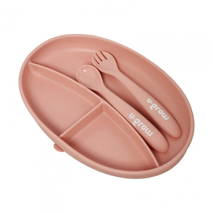 Set Farfurie Cu Lingurita Si Furculita Silicon, , U-Grow