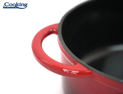 Semioala Fonta Emailata Ovala+Capac , 6L, Red Line, Cooking By Heinner