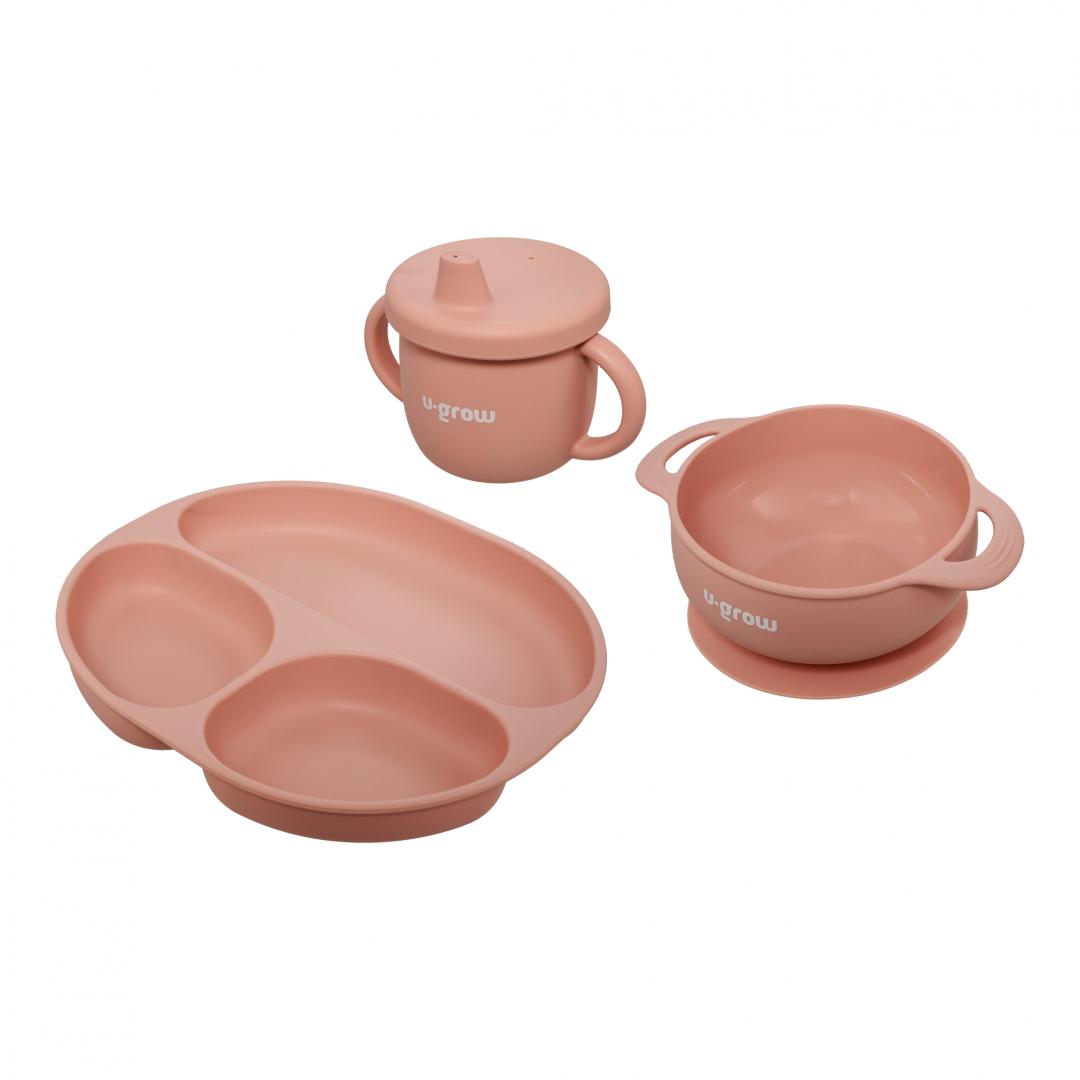 Set Diversificare 3 Piese Silicon : Bol , Farfurie Si Cana Cu Cioc, U-Grow