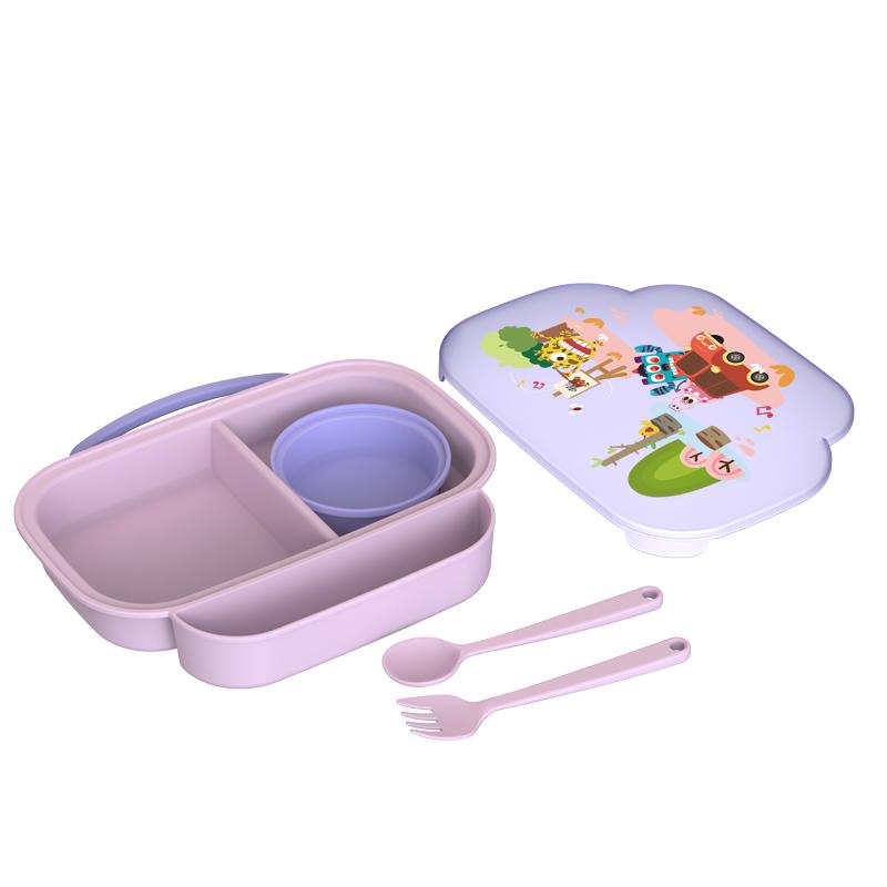 Farfurie Compartimentata Cu Capac Si Lingurita Si Furculita, U-Grow