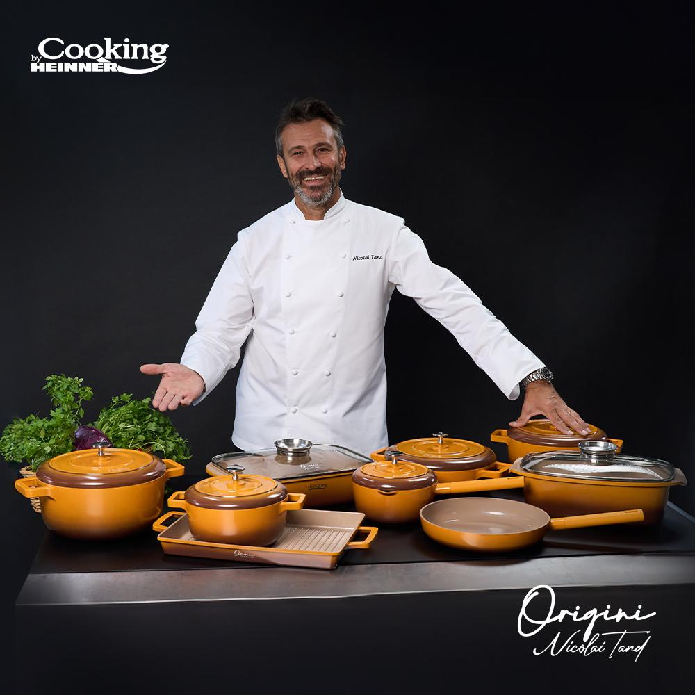 Oala 2.4L cu capac Cooking by Heinner - Origini Chef Nicolai Tand, aluminiu turnat, invelis ceramic, 20 x 10 cm